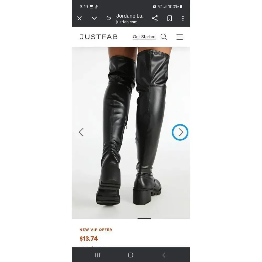 New 9.5E Extra Wide JustFab Black Jordane Platform Lug Sole Over the Knee Boots